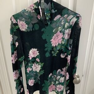 Club Monaco Sheer Floral Turtleneck
